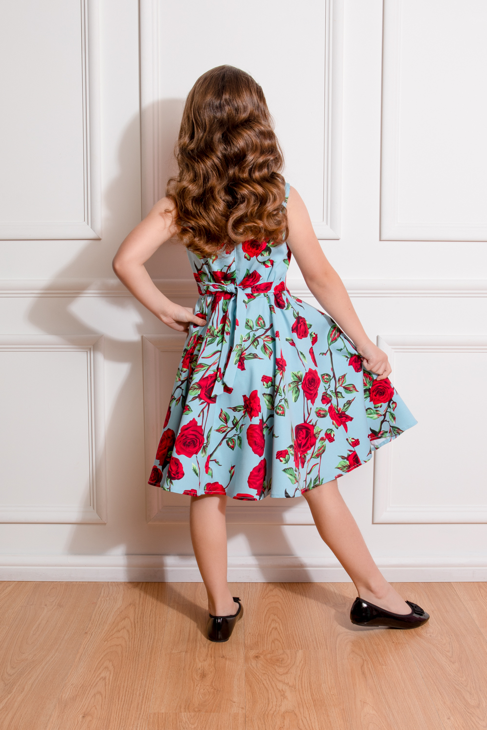 50s Ditsy Rose Floral Summer Dress in blue